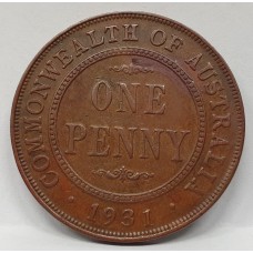 AUSTRALIA 1931 . ONE 1 PENNY . VARIETY . DROPPED ONE . LONDON DIE